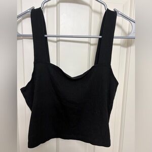 American Eagle Outfitters Black Ribbed Square-Neck Tank